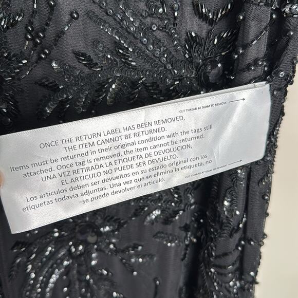 MAC DUGGAL Women’s Black Beaded V-Neck Sheer Cape Gown - Picture 5 of 14